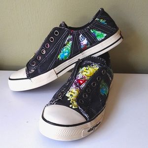 Ed Hardy Y2K Love Kills Slowly Distressed Canvas Slip On Sneakers